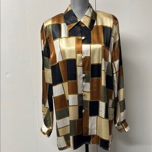 Vintage Patchwork Satin Button-Up Shirt
